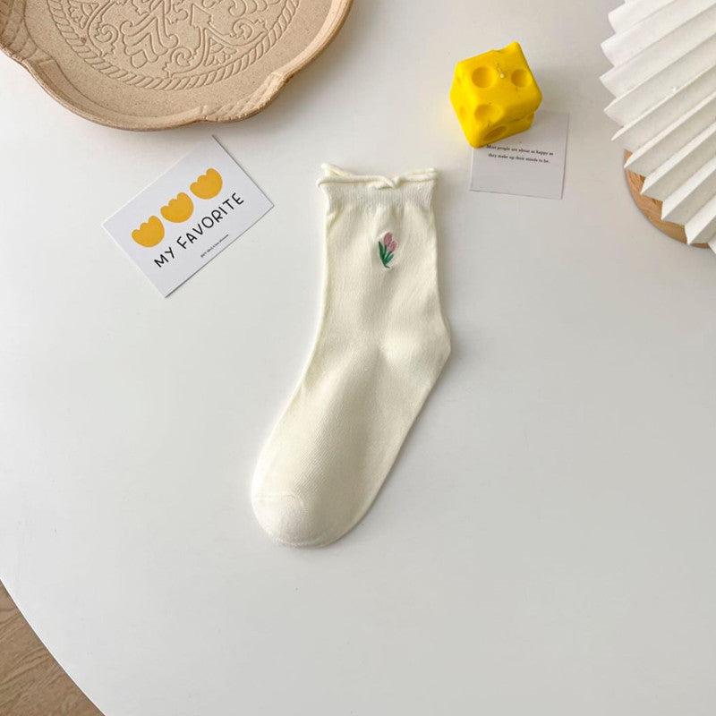 Soft Cotton Ankle Socks Floral Pattern Women's Stocking
