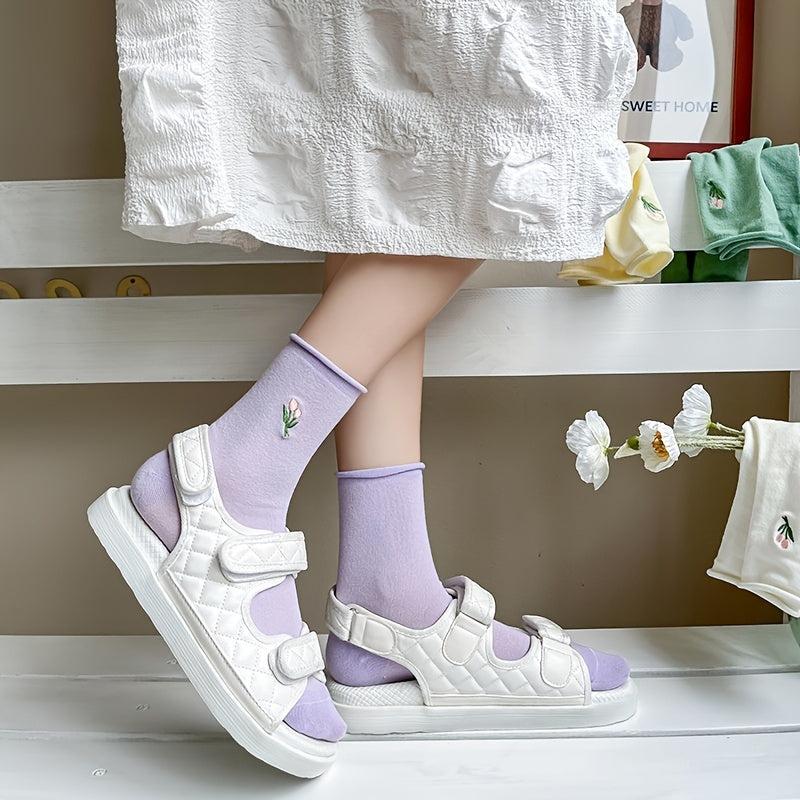Soft Cotton Ankle Socks Floral Pattern Women's Stocking