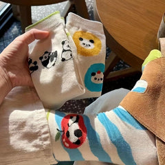 3 Pairs Panda Print Socks Comfy & Breathable Mid Tube Socks Women's Stockings