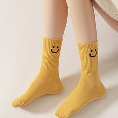 8 Pairs Smiling Print Socks Comfy & Breathable Mid Tube Socks