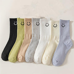 8 Pairs Smiling Print Socks Comfy & Breathable Mid Tube Socks