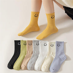 8 Pairs Smiling Print Socks Comfy & Breathable Mid Tube Socks