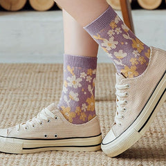 8 Pairs Floral Print Socks for Women Comfy Mid Tube Stockings