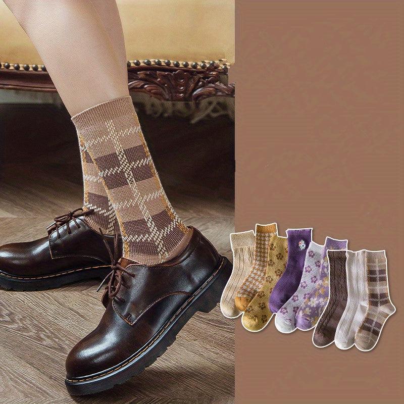 8 Pairs Floral Print Socks for Women Comfy Mid Tube Stockings