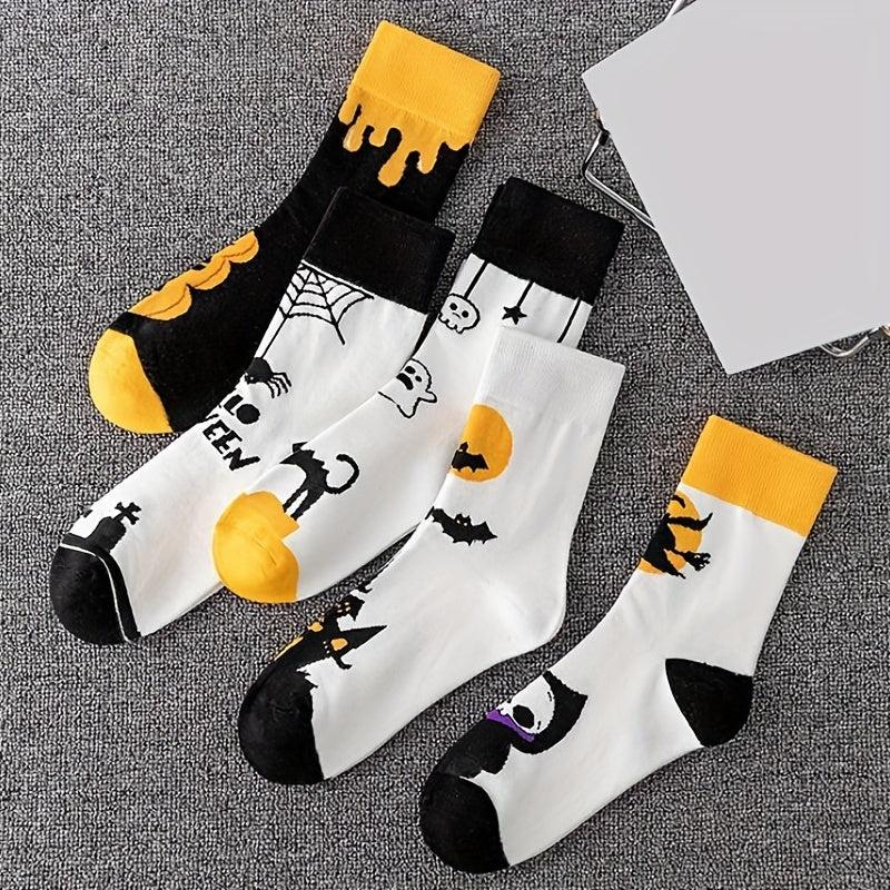5 Pairs Ghost & Bat Print Socks Halloween Women's Stockings