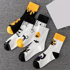 5 Pairs Ghost & Bat Print Socks Halloween Women's Stockings