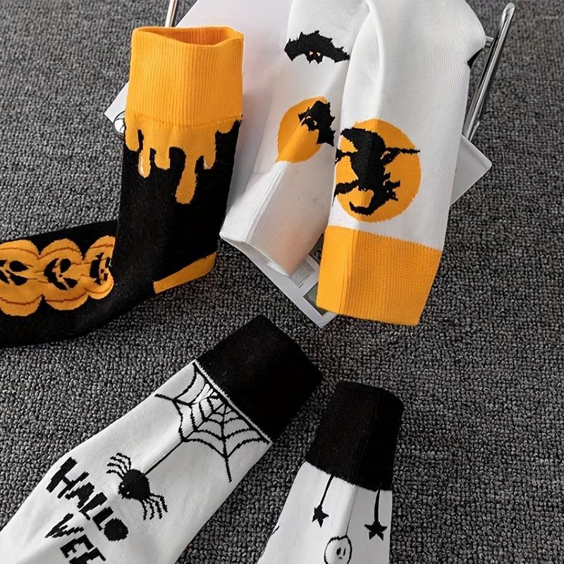 5 Pairs Ghost & Bat Print Socks Halloween Women's Stockings