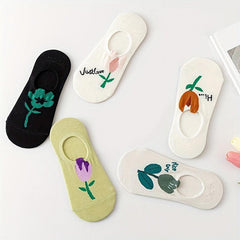 5 Pairs Floral Print Low Cut Ankle Socks Women's Stockings