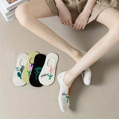 5 Pairs Floral Print Low Cut Ankle Socks Women's Stockings