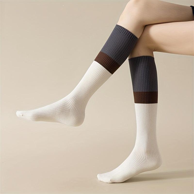 Colorblock Calf Socks College Style Knee High Socks Women's Stockings