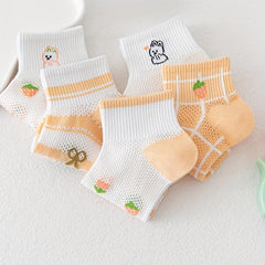 5 Pairs Bunny & Floral Print Hollow Out Short Socks Women's Stockings