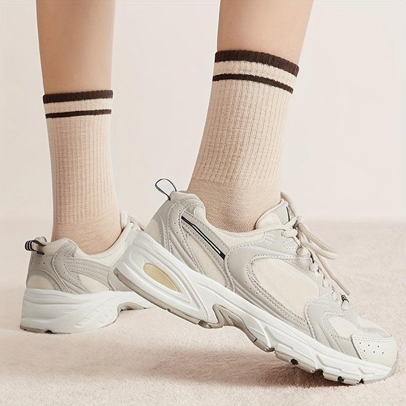 5 Pairs Striped Trim Socks Breathable Sports Stockings