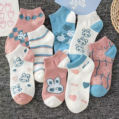 Cartoon Bunny Print Ankle Socks Women's Stockings