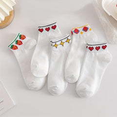 5 Pairs Heart & Star Print Crew Socks Soft & Comfy Stockings for Women