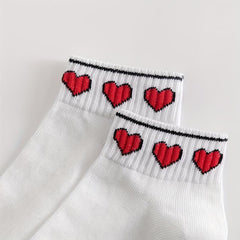 5 Pairs Heart & Star Print Crew Socks Soft & Comfy Stockings for Women