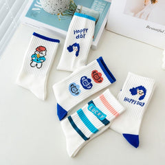5 Pairs Cartoon Print Socks Women's Mid Tube Comfy Stockings Hosiery