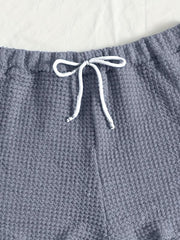Solid Lounge Set Crew Neck Long Sleeve Top & Elastic Waistband Shorts