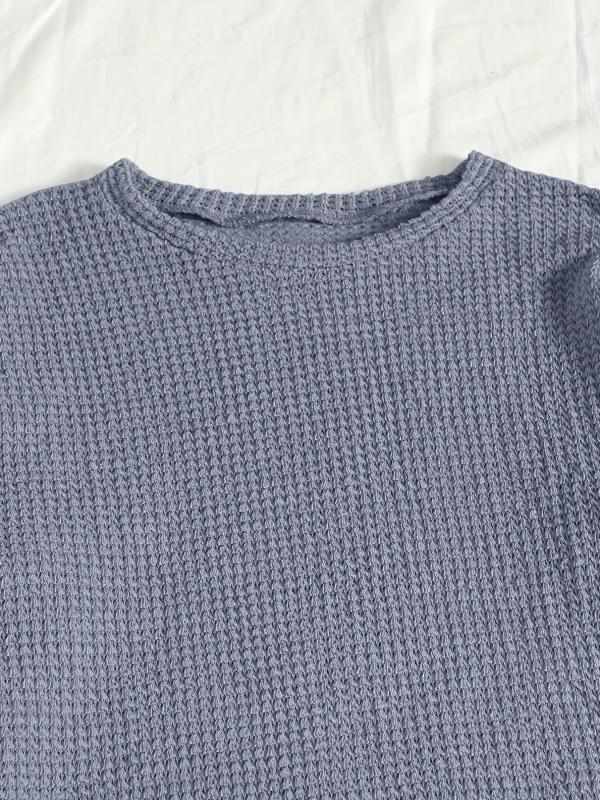 Solid Lounge Set Crew Neck Long Sleeve Top & Elastic Waistband Shorts