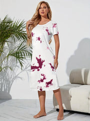 Tie Dye Lounge Dress Crew Neck Short Sleeve Soft & Comfy Women's Loungewear