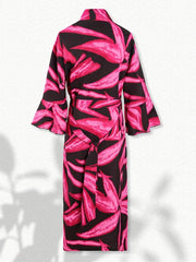 Floral Print Lounge Robes V Neck Ruffle Sleeve Home Robe With Belt