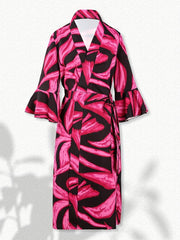 Floral Print Lounge Robes V Neck Ruffle Sleeve Home Robe With Belt
