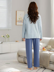 Heart Print Lounge Set Long Sleeve Crew Neck Top & Elastic Waistband Pants