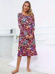 Leopard Lounge Dress Ruffle Home Dress Women's Loungewear