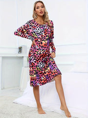 Leopard Lounge Dress Ruffle Home Dress Women's Loungewear