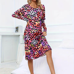 Leopard Lounge Dress Ruffle Home Dress Women's Loungewear