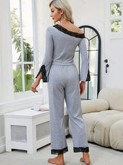 Lace Lounge Set Off Shoulder Top & Pants Women's Loungewear
