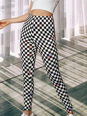 Colorblock Plaid Lounge Pants Soft Elastic Waistband Womens Loungewear