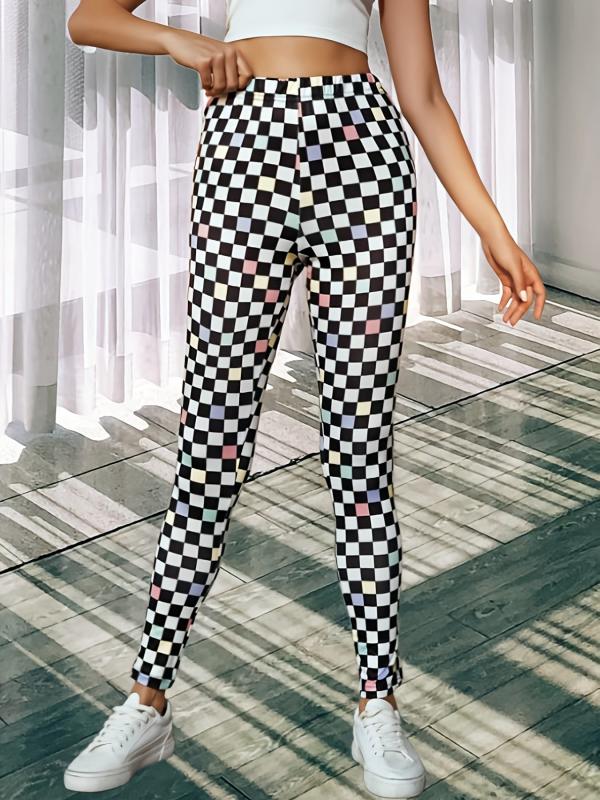Colorblock Plaid Lounge Pants Soft Elastic Waistband Womens Loungewear