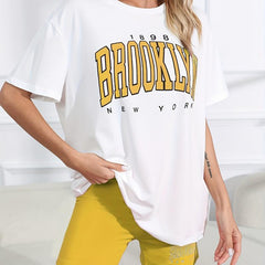 Letter Print Lounge Set Crew Neck Tee Top & Shorts Women's Loungewear