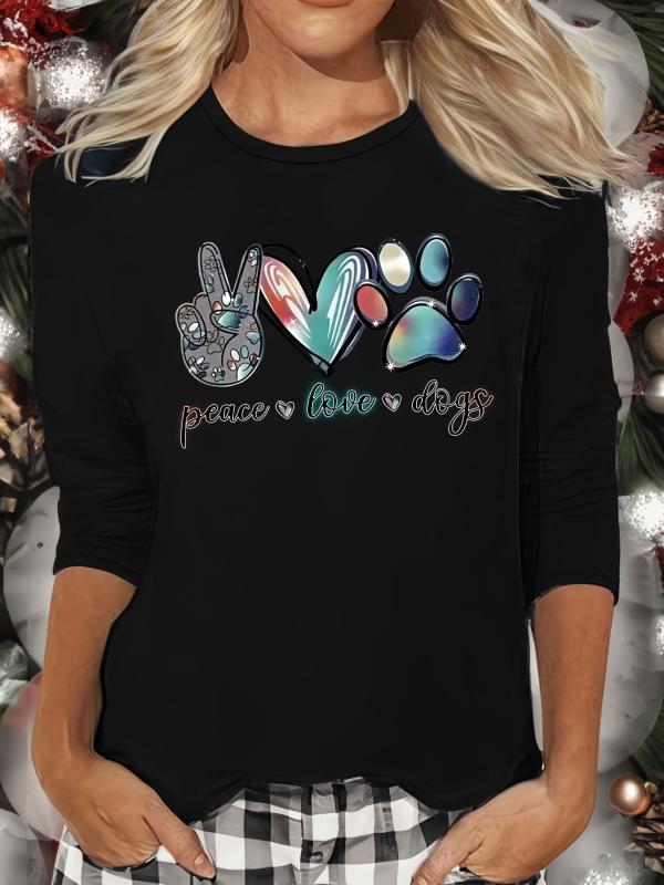 Letter Print Lounge Tops Long Sleeve Crew Neck Top Women's Loungewear