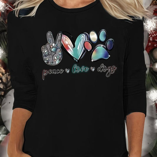 Letter Print Lounge Tops Long Sleeve Crew Neck Top Women's Loungewear