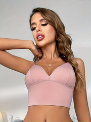 Solid Cami Crop Top V Neck Backless Sleeveless Top Women's Lingerie & Underwear