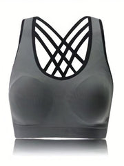 Criss Cross Back Sports Bra Push Up Shockproof Bra