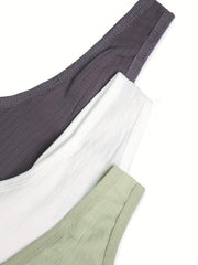 3pcs Solid Tank Tops Cozy V Neck All match Top Women's Lingerie & Underwear