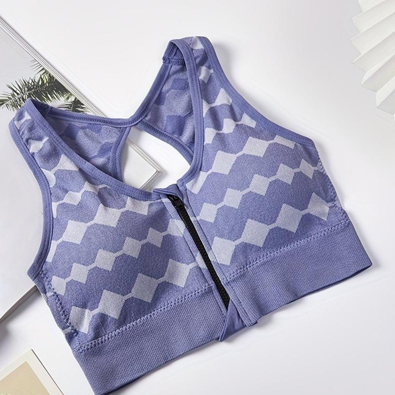 Argyle Zipper Sports Bra Comfy & Breathable Running Workout Tank Bra