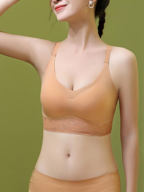 Seamless U Neck Lace Trim Push Up Bra