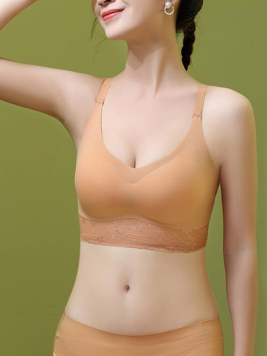 Seamless U Neck Lace Trim Push Up Bra