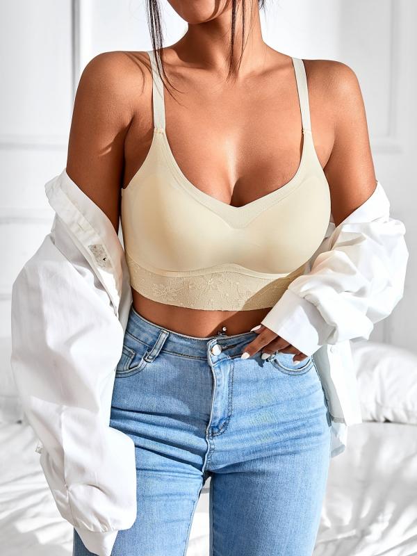 Seamless U Neck Lace Trim Push Up Bra