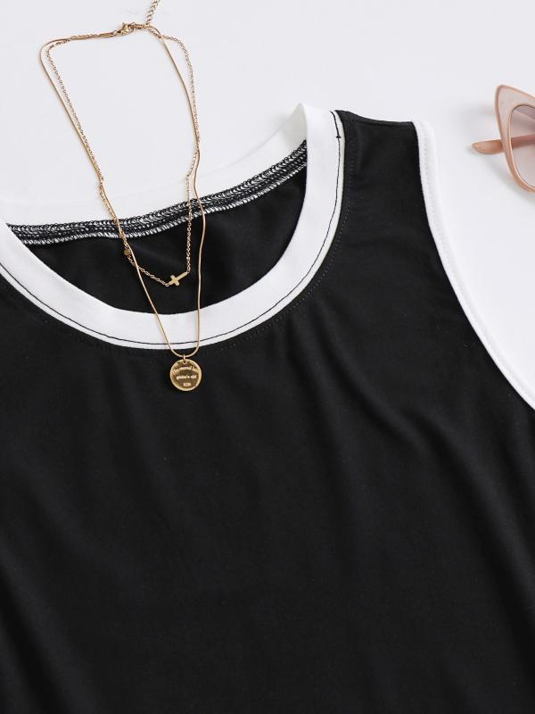 Colorblock Trim Tank Top Sleeveless Crew Neck Casual Comfy Top