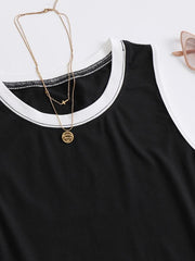 Colorblock Trim Tank Top Sleeveless Crew Neck Casual Comfy Top