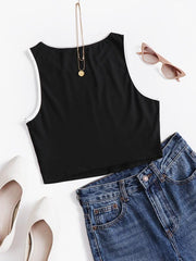 Colorblock Trim Tank Top Sleeveless Crew Neck Casual Comfy Top