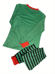 Christmas Print Lounge Set Crew Neck Top & Striped Pants