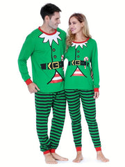 Christmas Print Lounge Set Crew Neck Top & Striped Pants