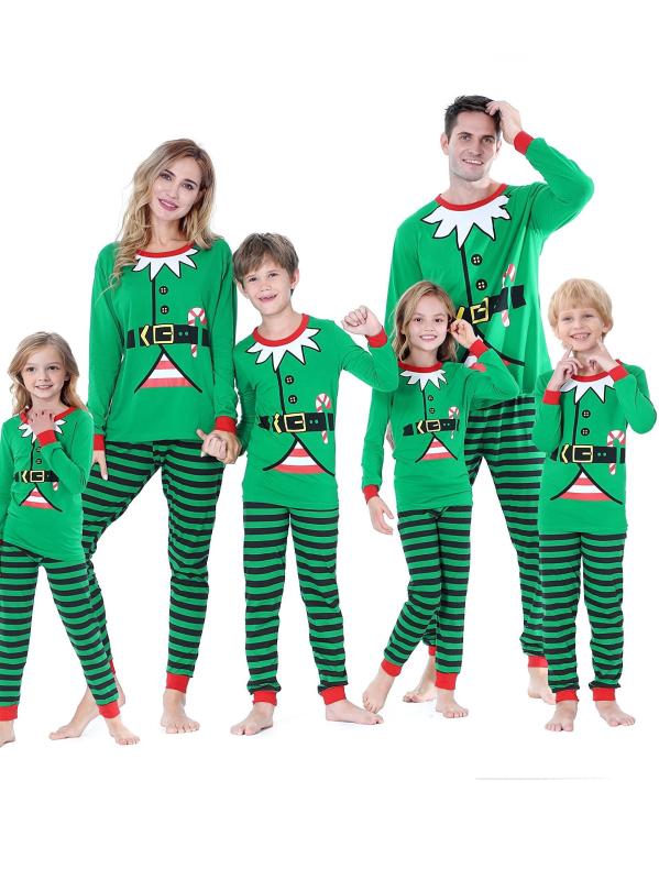 Christmas Print Lounge Set Crew Neck Top & Striped Pants