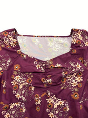 Women's Plus Floral Print Bubble Sleeve Blouse