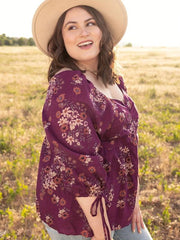 Women's Plus Floral Print Bubble Sleeve Blouse